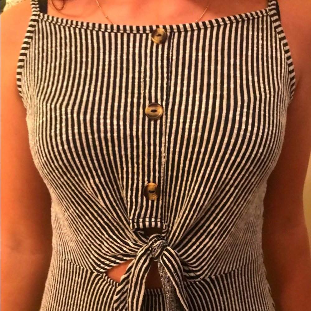 White and black striped tie up dress